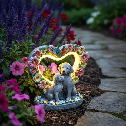 Solar Garden Statue - Heartwarming Dog Mom & Puppy Figurine with Glowing Heart - Outdoor Decor for Patio, Lawn, Yard, Porch - Housewarming, Birthday, Christmas, for Mom Women Grandma