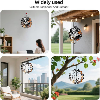 8 Inch Sublimation Wind Spinner, 3D Aluminum Metal Wind Spinner with Hook, Indoor Yard Garden Hanging Decoration, Weather Resistant Rotating Spiral Ornament, Lady with Sugar Skull Makeup
