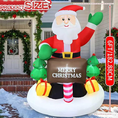 6FT Christmas Inflatable Waving Santa 6FT Holding Sign Santa Claus Christmas Inflatables Outdoor Decorations Xmas Santa Blow Up Yard Decor with 8 Built-in LEDs for Yard Garden Lawn(with Storage Bag)