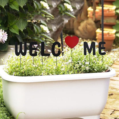 Metal Welcome Letter Yard Sign Garden Decor, Welcome Home Word Yard Art Stake Metal Plant Pick Letter Stick for Plant Pot Flower Bed Indoor Outdoor Patio Lawn Spring Decor