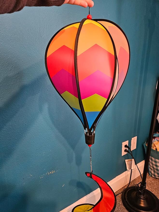 2 Pcs for Rainbow Hot Air Balloons Wind Spinner, Colorful Windsock Tail Hanging Decoration 3D Rotating Garden Windmills Hanging Geometric Twisters for Outdoor Yard Patio Porch Balcony Decoration