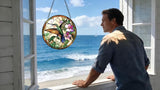 Stained Glass Window Hanging - Green Hummingbirds and Purple Flowers 6.3 Inches Suncatcher for Garden Home Decor for Women Mon Grandma Friends