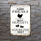 Farm Fresh Nuggets Squeezed Daily Chicken Metal Tin Sign Chicken Coop Signs for Coop Outdoor Funny Chicken Coop Decor Vintage Hen House Sign 12x8 Inch