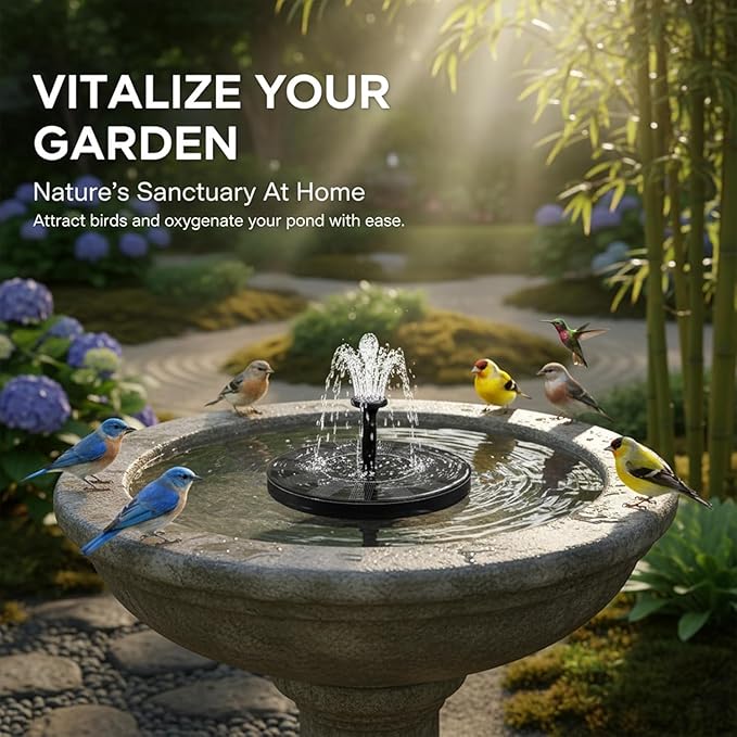 2026 New Solar Fountain for Bird Bath, Floating Mini Solar Water Fountain with 6 Nozzles for Garden, Pond, Pool, and Outdoor (1, 5.1in)