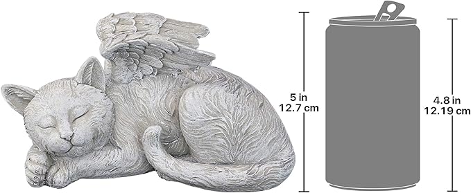 Design Toscano QL6080 Cat Angel Pet Memorial Grave Marker Tribute Statue, 10 Inches Wide, 5 Inches Deep, 5 Inches High, Antique Stone Finish
