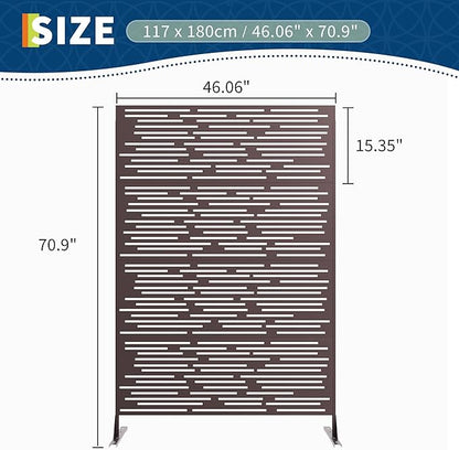 GarveeLife Metal Privacy Screen 72" H×47" W for Outdoor Freestanding Decorative Privacy Wall Panels with Stand, Patio Balcony Screens for Outside Divider Deck Porch Garden, 1PC