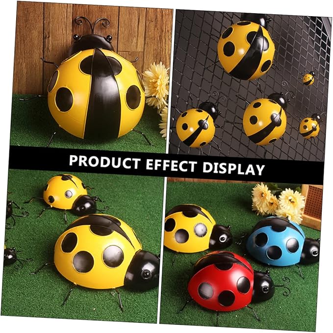 LIOOBO 3pcs Garden Ladybug Decorations Iron Ladybug Ornament Simulated Decors for Room Decor