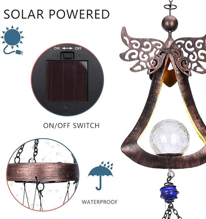 Taman Wind Chime - 42" Angel Solar Lights Wind Chimes Valentine's Day Gift for Outside Crackle Glass Ball LED Decorative Memorial Gift, Aluminum Tubes for Home, Outdoor, Yard, Patio,Garden Decor
