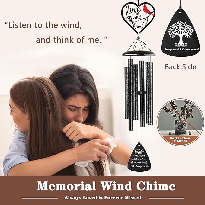 VENBEEL Memorial Sympathy Gifts, 36" Memorial Wind Chimes for Loss of Loved One, Cardinal Sympathy Wind Chimes, Bereavement Condolence Remembrance Gift for Loss of Mom Dad