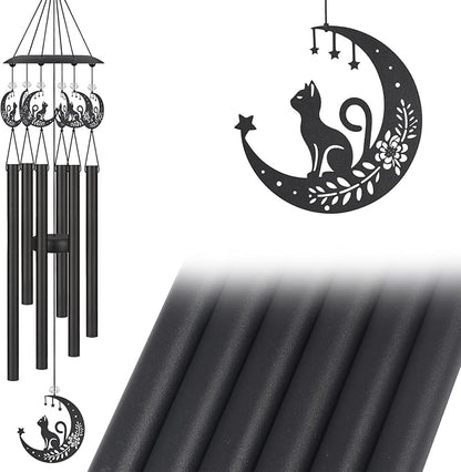 Wind Chimes for Outside,Sympathy Garden Decor Gifts for Women Mom and Grandma,Christmas Windchime in Loving Memory Outdoor Decoration for Yard, Patio, Porch, Lawn, Landscape,Halloween(Cat)