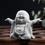 OwMell Japanese Jizo Monk Statue, Buddha Jizo Figurine Memorial Aquarium Statue Ornament - Laughing Buddha