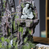 DOITOOL 2Pcs Mini Fisherman Figurines, Chinese Sitting Fishing Garden Statue, Sandstone Bonsai Fisherman Figurines for Micro Landscape Pot Aquarium Fairy Garden Decorations