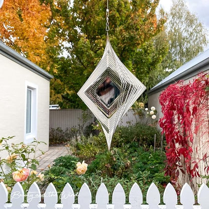 Wind Spinner Metal Garden Spinners Outdoor Garden Art for Backyard Outdoor Hanging Decor and Spinners for Yard and Garden Ornaments 3D Shape (Silver Diamond)