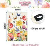 Baccessor Spring Easter Tulip House Flag Double Sided 28x40 Inch Burlap,Daffodil Floral Butterflies Large Garden Flag Porch Patio Front Entry Yard Seasonal Farmhouse Outside Outdoor Decor