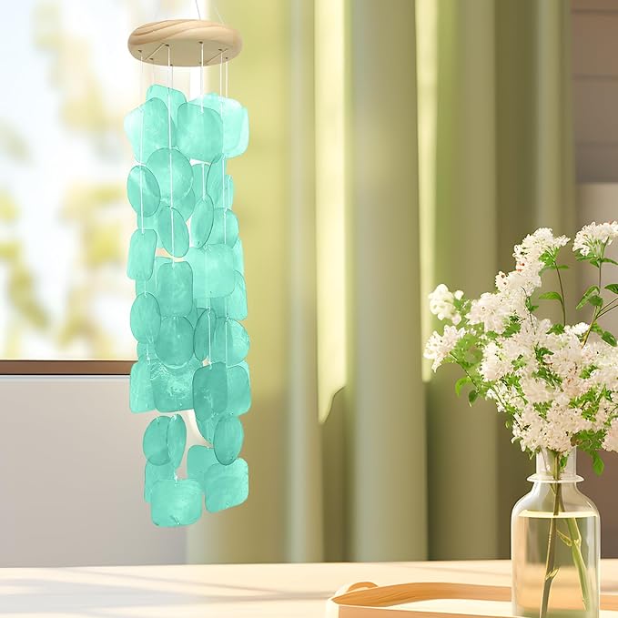 Wind Chimes for Outside 26", Clear Tones Sea Shell Wind Chimes Outdoor, Handcrafted Capiz Sea Glass Shells Windchimes Memorial Wind Chime for Patio, Garden, Porch Decor, Beach Gifts