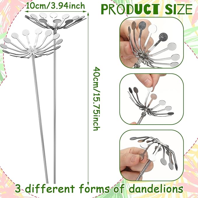 Zonon 3 Pcs Dandelion Metal Flowers Silver Decorative Garden Stakes for Outside Decorations Metal Steel Summer Yard Art Arrangement for Outdoor Lawn Yard Walkway Porch Pathway Patio Garden Decor