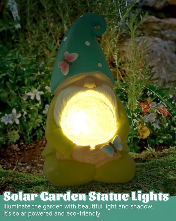 FREECUBE Solar Garden Gnomes Outdoor Statues Garden Decor for Outside Garden Gnome Statue Solar Garden Gnome Statue Waterproof Outdoor Patio Decor for Lawn Grden