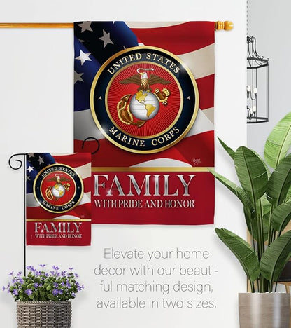 US Marine Family Honor House Flag - Armed Forces Corps USMC Semper Fi United State American Military Veteran Retire Official - Banner Small Garden Yard Gift Double-Sided Made in USA 28 X 40