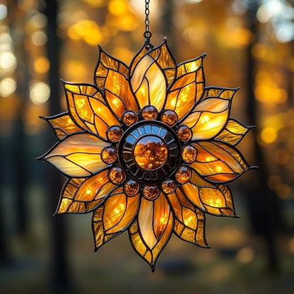 Sunflower Faux Mosaic Acrylic Suncatcher Stained Glass Effect Window Car Hanging Christmas Ornament Indoor Outdoor Decor Garden Sun Catcher Panel for Sunflower Lover for Women Mom Grandma