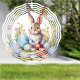 Easter Bunny Wind Spinner 8 Inch Aluminum Kinetic Hanging Wind Sculpture Spinners for Yard and Garden Indoor Outdoor Window Easter Rabbit Yard Art Garden Decoration