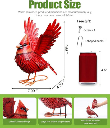 Metal Cardinal Garden Decor Outdoor: Art Outside Statues Large Red Bird Ornaments for Balcony Front Backyard Patio Yard - Christmas Birthday Gifts for Mom Grandma Women