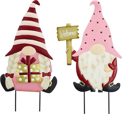 TERESA'S COLLECTIONS Valentines Decorations Outdoor for Home, 2Pcs Metal Gnomes Decor Garden Stakes, Valentine Yard Stakes Gifts for Her Him, Welcome Yard Signs for Outside Lawn Porch Patio, 25"