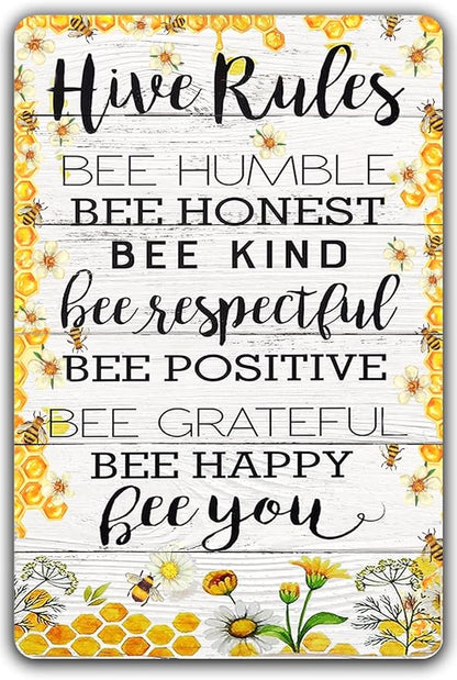 Vintage Bumble Bee Farm Hive Sign - Tin Metal Signs, 8x12 Inch, Kitchen Wall Decor