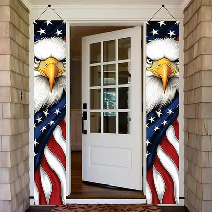 Patriotic Eagle Porch Banners 71x12 Inch American Flag Independence Day Outdoor Decorations Bald Eagle Hanging Porch Signs 4th of July Memorial Day Veterans Day Home Decor