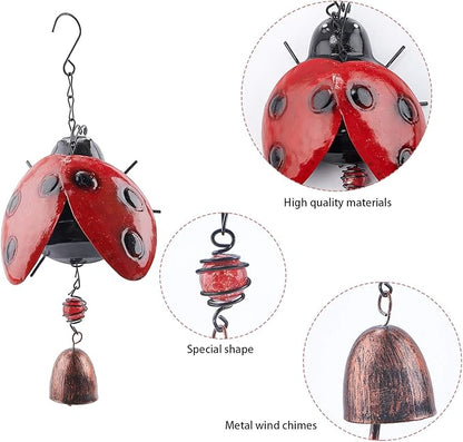 GORGECRAFT Metal Ladybug Wind Chime Lucky Wind Bell Rustic Home Ornaments for Garden Yard Patio Indoor Outdoor Hanging Decoration