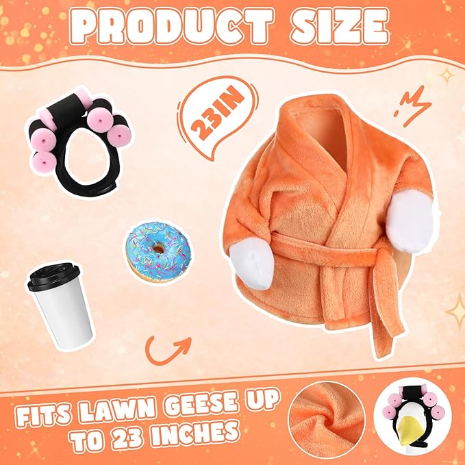Porch Goose Statue Outfits Set Porch Goose Clothes with Wide Hat Costumes for 23" Plastic Statue Patio Yard Garden Lawn Outdoor Decoration(Orange,Coffee Cup)