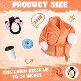 Porch Goose Statue Outfits Set Porch Goose Clothes with Wide Hat Costumes for 23" Plastic Statue Patio Yard Garden Lawn Outdoor Decoration(Orange,Coffee Cup)