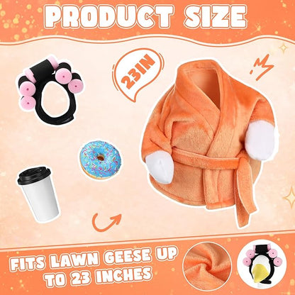 Porch Goose Statue Outfits Set Porch Goose Clothes with Wide Hat Costumes for 23" Plastic Statue Patio Yard Garden Lawn Outdoor Decoration(Orange,Coffee Cup)