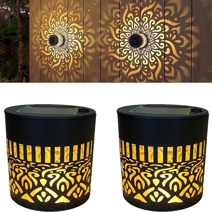 Decorative Solar Mandala Lights, Solar Mandala Lights Outdoor, IP 65 Outdoor Waterproof, Metal Solar Powered Outdoor Deck Step Wall Lights, for Garden Post Patio Backyard Yard Decor (2Pcs)