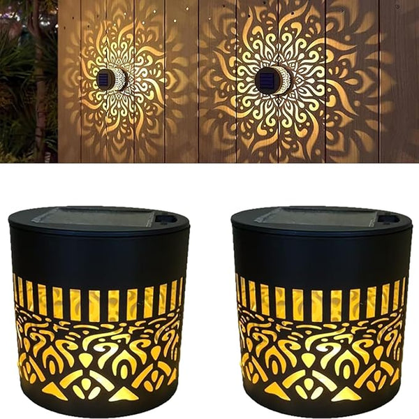 Decorative Solar Mandala Lights, Solar Mandala Lights Outdoor, IP 65 Outdoor Waterproof, Metal Solar Powered Outdoor Deck Step Wall Lights, for Garden Post Patio Backyard Yard Decor (2Pcs)