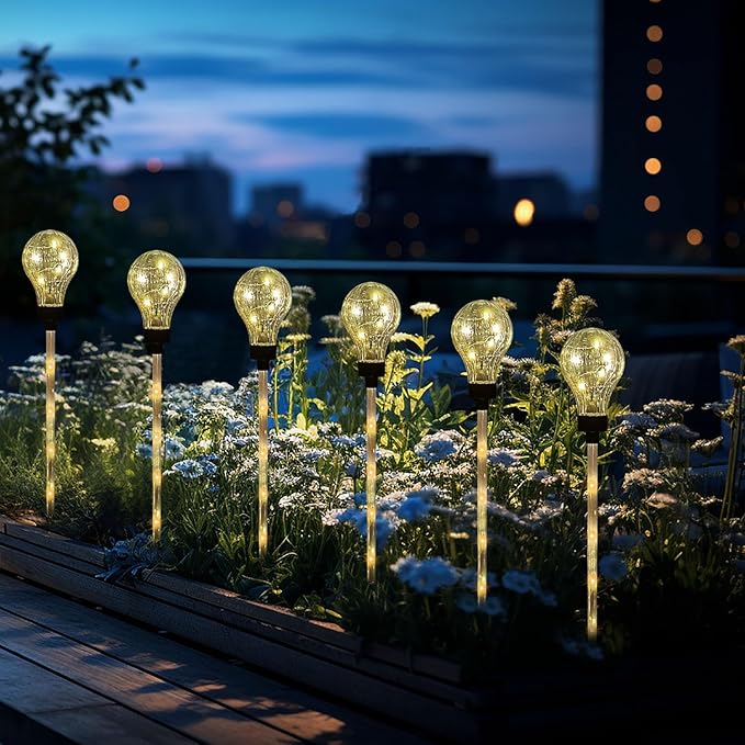 Huacenmy Solar Lights Outdoor Garden Decorative Waterproof 6 Pack Bulb Lights Outside Solar Pathway Lights for Garden Home Christmas Landscape Path Yard Lawn Driveway Flowerbed Decor - Warm White