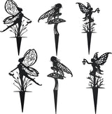 Decorative Garden Stakes， Fairy Garden Stakes, Butterfly Fairy Stakes for Weather Resistant Black Metal Outdoor Decorative Art for Women Gift (Matte Black, 6P-A)