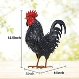Ratuor Rooster Garden Statue Sculpture Metal Chicken Yard Decor Outdoor Figurines Patio Backyard Decoration (Black)