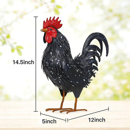 Ratuor Rooster Garden Statue Sculpture Metal Chicken Yard Decor Outdoor Figurines Patio Backyard Decoration (Black)