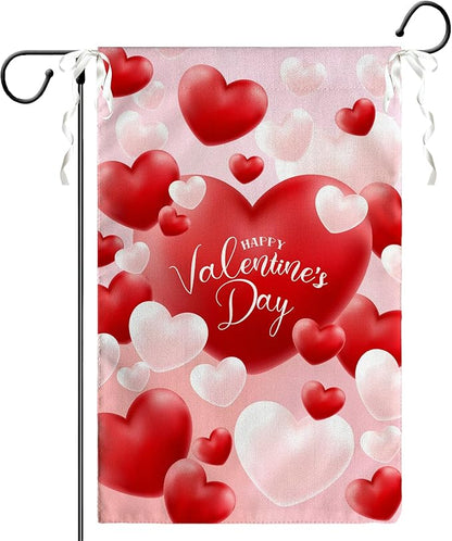 Happy Valentine's Day Garden Flag Red And White Love Hearts Yard Flag 12 x 18 Inch Love Combination Valentine Garden Flags Double Sided Polyester Vertical House Banner for Holiday Wedding