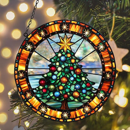 Family Reunion Acrylic Suncatcher Stained Glass Effect Window Car Hanging Christmas Ornament Indoor Outdoor Decor Garden Sun Catcher Panel for Christmas Lover for Women Mom Grandma