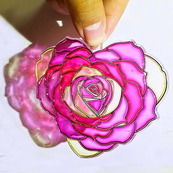 AUEKIV Valentines Suncatcher Crafts Kit 30 Sets Heart Suncatchers Window Art Paint Sun Catcher DIY Craft Kits Rose for Valentine's Day Classroom Activities Party Gift Exchange
