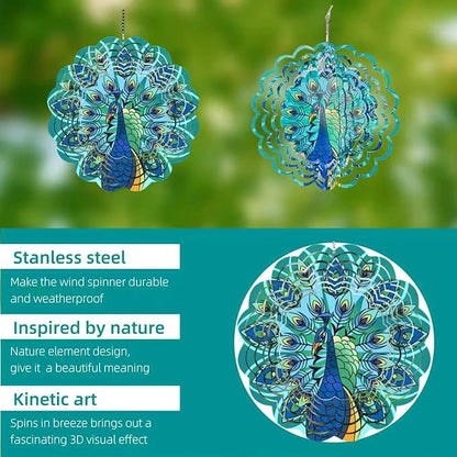 Metal Wind Spinners Outdoor Hanging Wind Spinner for Yard and Garden Decor for Outside,12In 3D Stainless Steel Peacock Wind Chime Christmas of Gifts for Women Mom