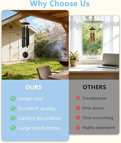 45 Inch Memorial Wind Chimes Outdoor, Large Deep Tone with 6 Heavy Aluminum Tubes, Hand-Tuned Sympathy Gift for Loss of Loved One, Garden Hanging Decor for Yard, Black (45")
