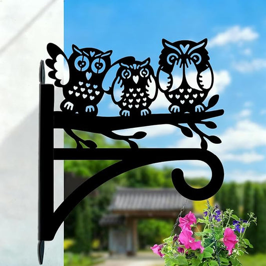 Owl Plant Hanger Bracket Iron Plant Brackets 10.6 x 11.8 Inch Black Leaf Animal Silhouette Indoor Outdoor Decorative Basket Wall Mounted Hanging Hooks for Flowers Pot Wind Chime Lantern