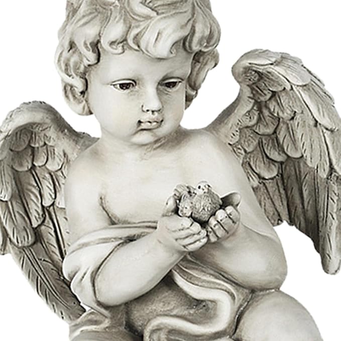 Fenteer Heavenly Statue for Outdoor Lawn Decoration, Angel Holding Bird, 22x34cm