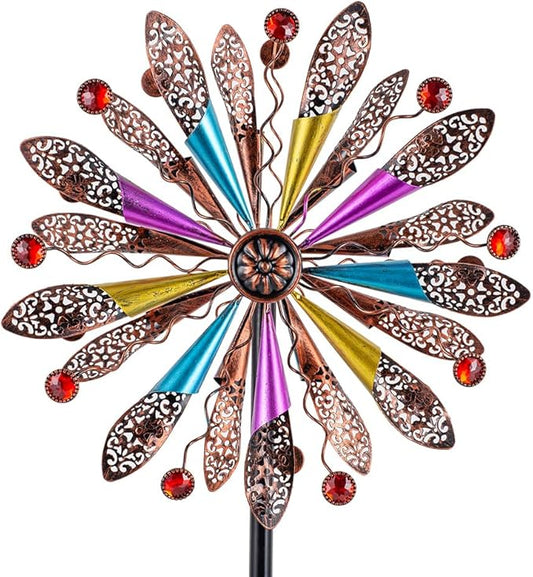 DREAMYSOUL Wind Spinners Outdoor, Copper Metal Kinetic Wind Sculptures with Gemstones, Wind Spinner for Garden Yard Lawn Patio Decor
