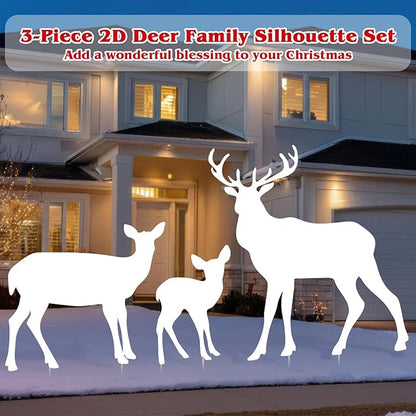 3-Piece Deer Family Silhouette Set 47 Inch Christmas Reindeer Yard Decoration Outdoor Weather-Resistant PVC Xmas Deer Outside Decor for Lawn Garden Pathway Display with 6 Ground Stakes