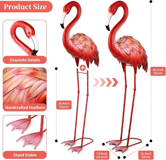 Shorayn Pink Flamingo Garden Statue Outdoor Decor Metal Yard Art Lawn Ornaments for Backyard Pond Patio Porch Outside Decorations,Large Size
