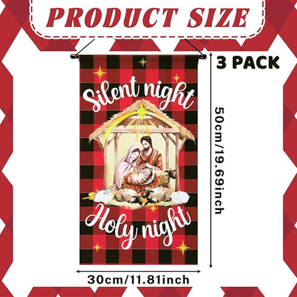 Tegeme 3 Pcs Nativity Christmas Door Sign Flag Christmas Holy Night Door Banner Jesus Nativity Flag 12 x 19 Inch Holiday Hanging Decoration for Home Outdoor