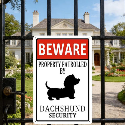 Dachshund Metal Tin Sign Dachshunds Home Decor Beware Property Patrolled by Dachshund Security Signs Funny Beware of Dog Sign Dogs Wall Art for Indoor Outdoor Dachshunds Gifts for Dog Lovers 8x12 Inch